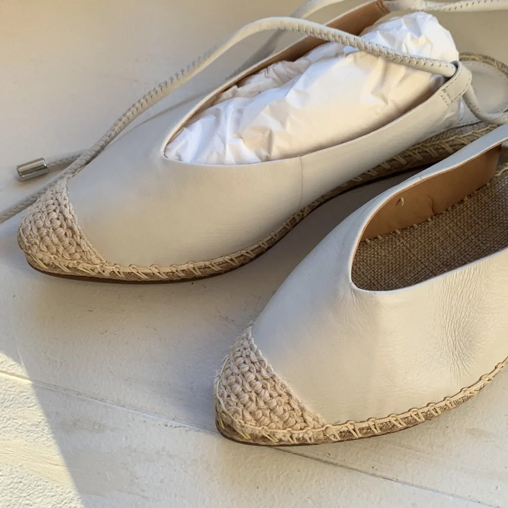 SCHUTZ White Leather Espadrille Flats with Braided Toe